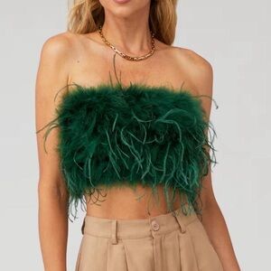 Lamarque Zaina Top Turkey Tail Bandeau Green Feathered Strapless Top